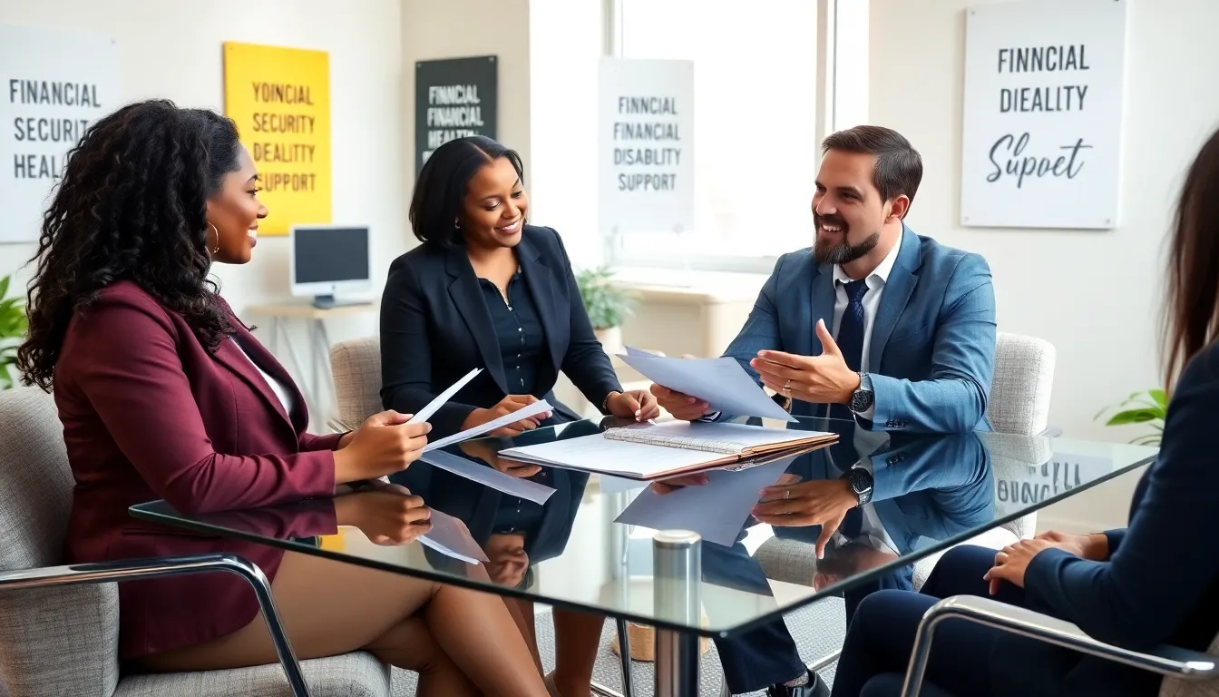 diverse professionals discussing Social Security Disability benefits in an office.
