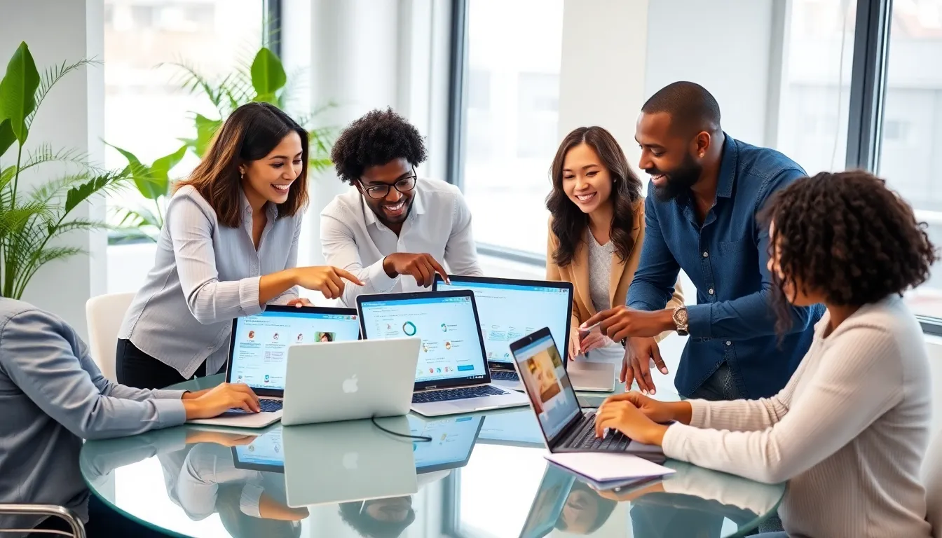 diverse team working collaboratively on no-code app design.