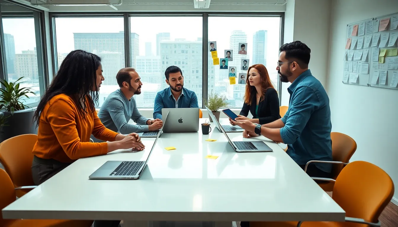 diverse team conducting user research for mobile app design.