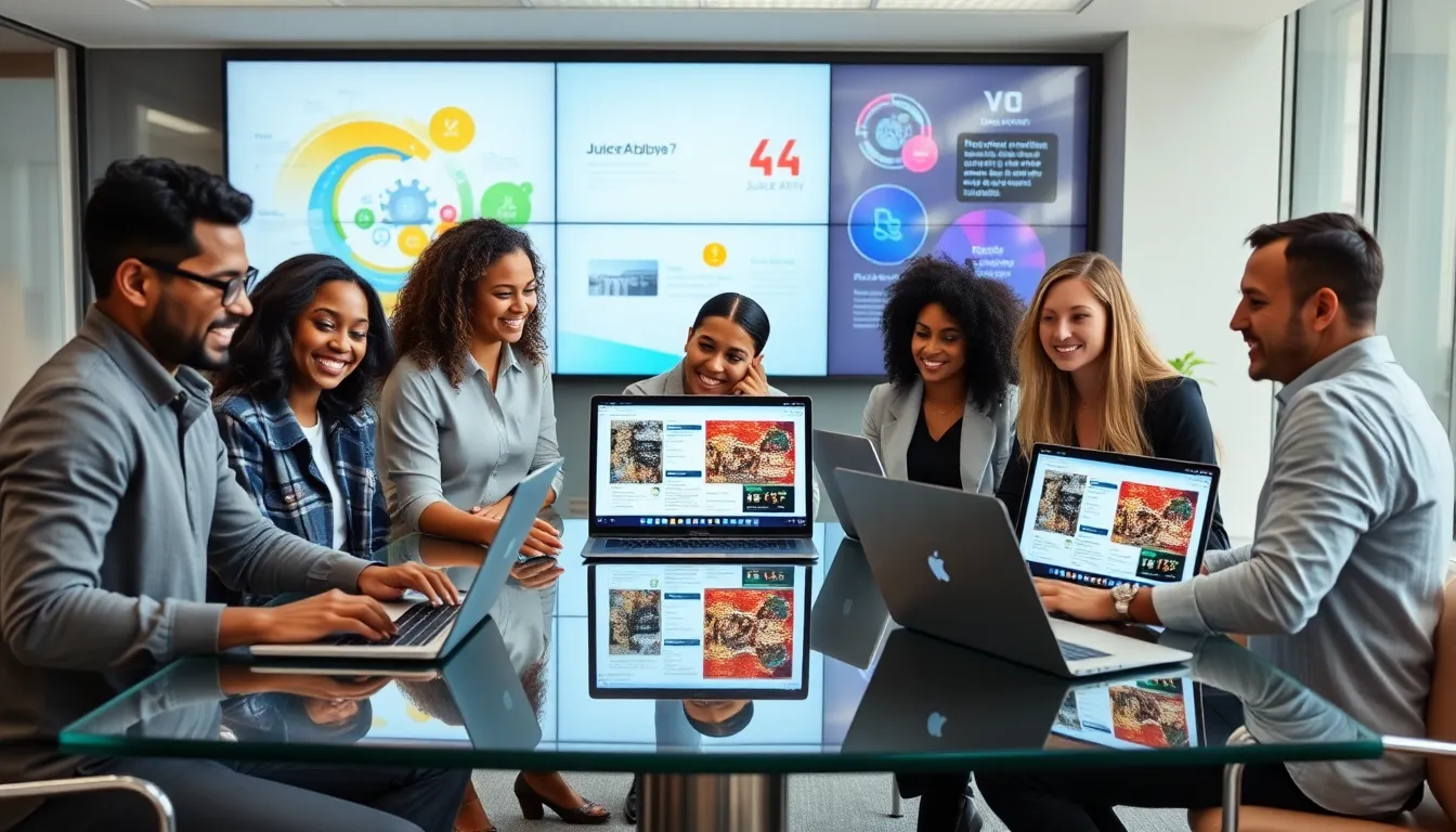 diverse professionals collaborating in a modern digital workspace.